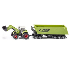 SIKU Claas Axion 850 traktor homlokrakodóval és Fliegl utánfutóval -1949 (61847) autópálya és játékautó