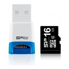 Silicon Power MICRO SD CARD 16GB  CLASS 4 + Stílusos USB olvasóval memóriakártya