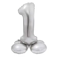  Silver, Ezüst 1-es szám fólia lufi talppal 72 cm party kellék