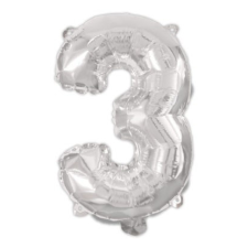 Silver, Ezüst 3-as szám fólia lufi 95 cm party kellék