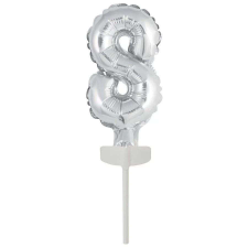 Silver, Ezüst 8-as szám fólia lufi tortára 13 cm party kellék