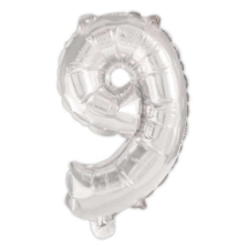 Silver, Ezüst 9-es szám fólia lufi 95 cm party kellék