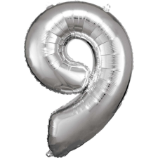 Silver óriás szám fólia lufi 9-es, 83*58 cm party kellék