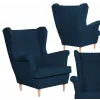  Skandináv Szárnyas Karosszék, Velúr, Hunter Family Furniture, Sötétkék