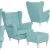  Skandináv Velúr Karosszék Lábtartóval Hunter Family Furniture Kék