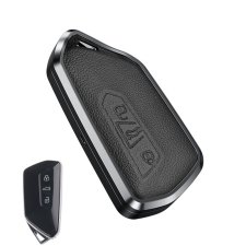 Skoda 3 gombos smart keyless kulcs alumínium+bőr tok autó tuning