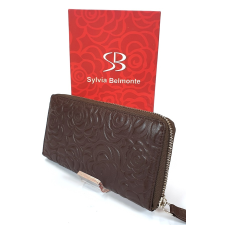 SLM Sylvia Belmonte rózsa mintás, sötétbarna nagy körzippes női bőr pénztárca RO01 pénztárca