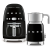 Smeg 50's Retro Style 1,4l filteres kávéfőző 10 fekete csészével + SMEG 50's Retro Style 0,6l fekete tejhabosító