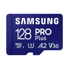 SMG PCC SAMSUNG Memóriakártya, PRO Plus microSDXC kártya 128GB, CLASS 10, UHS-I, U3, V30, A2, + Adapter, R180/W130 memóriakártya