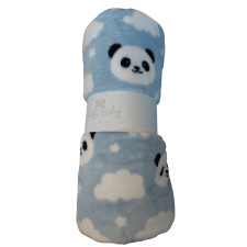 Soffi Baby takaró plüss dupla kék fehér pandapofi 75x100cm lakástextília