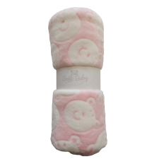 Soffi Baby takaró plüss dupla rózsaszín fehér macipofi 75x100cm babaágynemű, babapléd