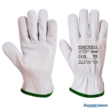 . Sofőrkesztyű, bőr, L méret "Oves", szürke védőkesztyű