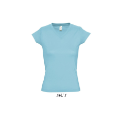SOL'S MOON Női V-nyakú rövid ujjú pamut póló SO11388, Atoll Blue-M