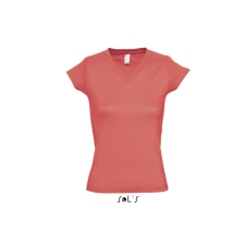 SOL&#039;S MOON Női V-nyakú rövid ujjú pamut póló SO11388, Coral-2XL női póló