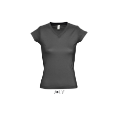 SOL'S MOON Női V-nyakú rövid ujjú pamut póló SO11388, Dark Grey-XL