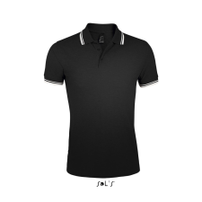 SOL'S PASADENA férfi galléros póló kontrasztos csíkokkal SO00577, Black/White-S férfi póló