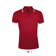 SOL'S PASADENA férfi galléros póló kontrasztos csíkokkal SO00577, Red/White-2XL