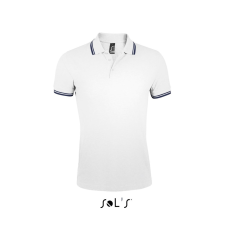 SOL'S PASADENA férfi galléros póló kontrasztos csíkokkal SO00577, White/Navy-XL férfi póló