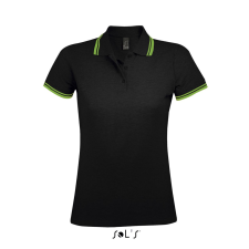 SOL'S PASADENA Női galléros póló kontrasztos csíkokkal SO00578, Black/Lime-S női póló