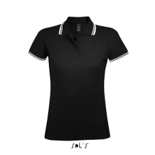 SOL'S PASADENA Női galléros póló kontrasztos csíkokkal SO00578, Black/White-M női póló