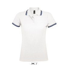 SOL'S PASADENA Női galléros póló kontrasztos csíkokkal SO00578, White/Navy-M női póló
