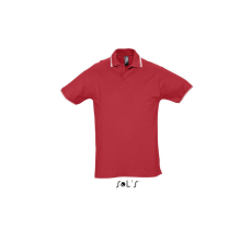 SOL'S PRACTICE rövid ujjú kontrasztcsíkos férfi galléros piké pamut póló SO11365, Red/White-M