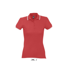 SOL&#039;S PRACTICE rövid ujjú kontrasztcsíkos Női galléros piké pamut póló SO11366, Red/White-L női póló