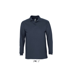 SOL'S WINTER II hosszú ujjú három gombos férfi galléros piké pamut póló SO11353, Navy-2XL