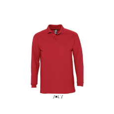 SOL'S WINTER II hosszú ujjú három gombos férfi galléros piké pamut póló SO11353, Red-2XL