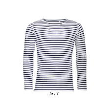 SOL'S Marine Men - hosszú ujjú csíkos póló (white/navy, M) munkaruha