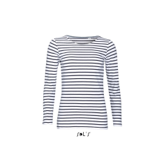 SOL'S Marine Women - hosszú ujjú csíkos póló (white/navy, L) munkaruha