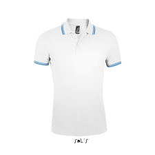 SOL'S Pasadena Men - galléros póló (white/navy, XL) munkaruha