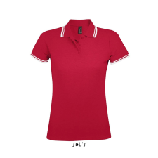 SOL'S Pasadena Women - galléros póló (piros/fehér, 2XL) munkaruha
