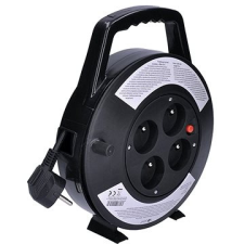 SOLIGHT hosszabbító kábel dobbal, 4 aljzat, fekete, 10 m kábel és adapter