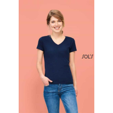 SOLS Póló Sols v-nyakú női rövid ujjú női (100%pamut 190g/m2) deep black, L