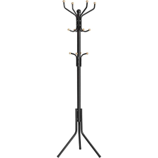 Songmics Álló fogas 12 kampóval, stabil fém kabáttartó,182 cm magas, fekete bútor
