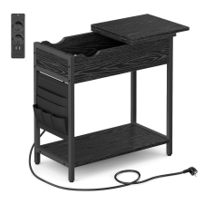 Songmics Oldal asztal / éjjeliszekrény - elektromos hálózati és USB csatlakozással (fekete) bútor