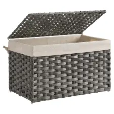 Songmics Rattan stílusú tárolódoboz, tároló kosár, 65 literes, szürke bútor