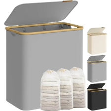 Songmics Szennyeskosár fedéllel, 3 rekeszes, 150 L, kivehető zsák, 60 x 38,5 x 70,5 cm, szürke bútor