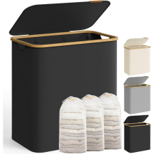 Songmics szennyeskosár fedéllel – 3 rekeszes ruhagyűjtő, 150 L űrtartalommal fekete színben bútor