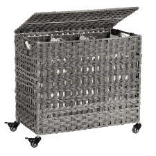 Songmics Szennyeskosár, rattan stílusú szennyestartó, 3 külön rekesszel, szürke bútor