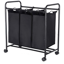Songmics szortírozókosár 3 × 44 l mobil három kosárral, fekete bútor