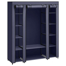 Songmics Szövet szekrény, hordozható szekrény polcokkal és függő sínnel, 150x45x175cm, kék bútor