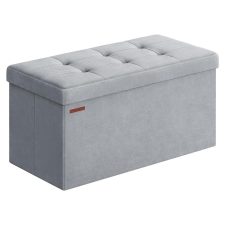 Songmics Tárolópad, bársony puff tetővel, 2 dobozzal, világosszürke bútor