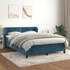 sötétkék bársony rugós ágy matraccal 140x190 cm ágy és ágykellék