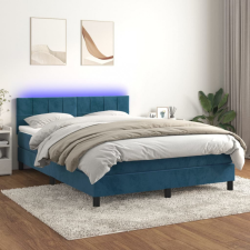 sötétkék bársony rugós és LED-es ágy matraccal 140x200 cm ágy és ágykellék