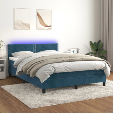  sötétkék bársony rugós és LED-es ágy matraccal 140x200 cm ágy és ágykellék