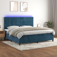  sötétkék bársony rugós és LED-es ágy matraccal 200x200 cm ágy és ágykellék