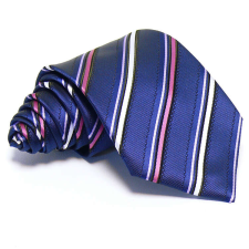  Sötétkék nyakkendő - rózsaszín-fehér csíkos nyakkendő
