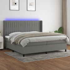 sötétszürke szövet rugós és LED-es ágy matraccal 200x200 cm ágy és ágykellék